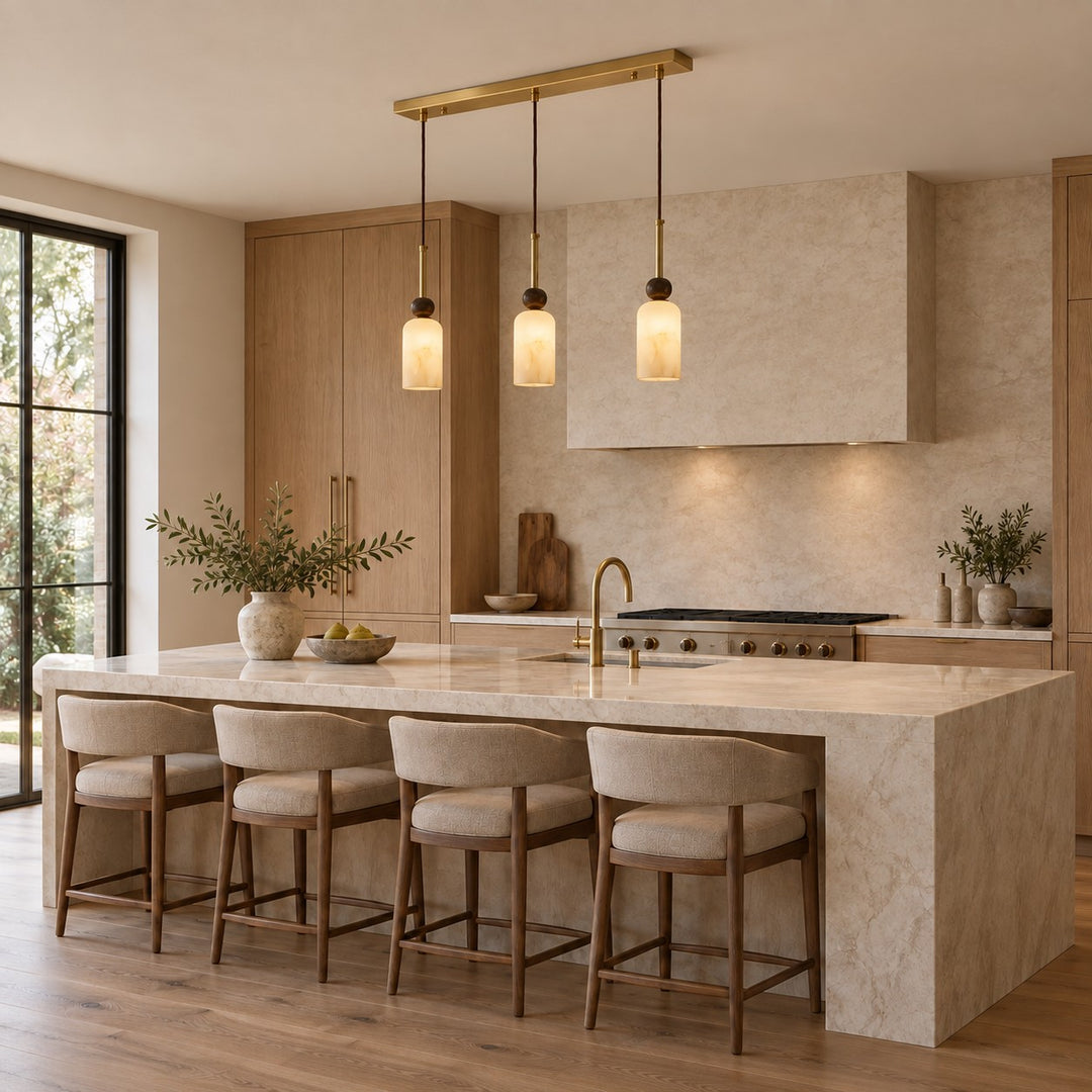 Modern Pendant Lamp with Hanging Dark Marble Spheres and Faux Alabaster Shade for Indoor Use