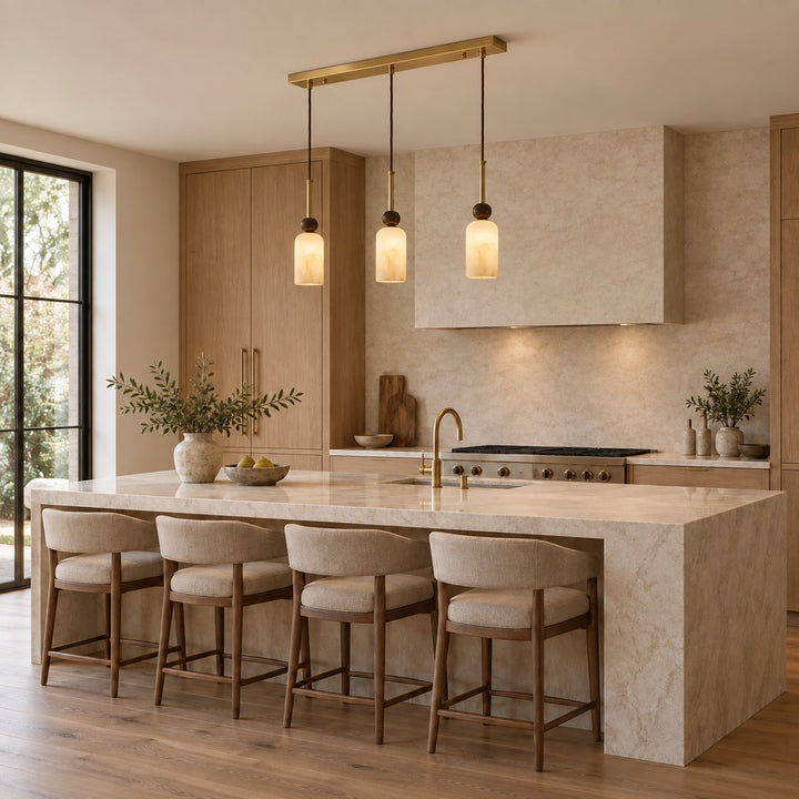 Modern Pendant Lamp with Hanging Dark Marble Spheres and Faux Alabaster Shade for Indoor Use