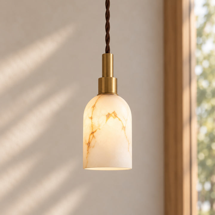 Modern Pendant Lamp with Hanging Dark Marble Spheres and Faux Alabaster Shade for Indoor Use