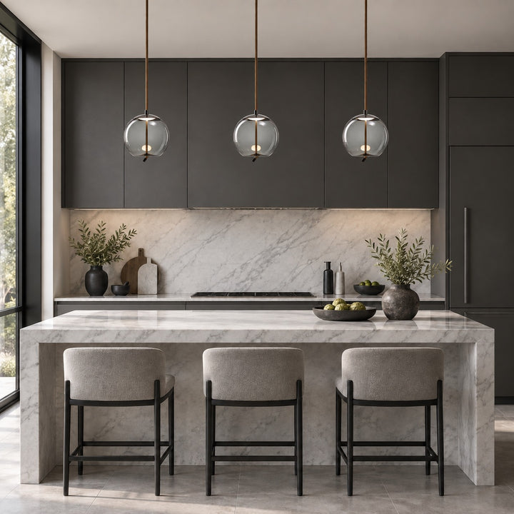 Modern Glass Pendant Light Hanging Fixture with Copper Accent LED Compatible for Kitchen