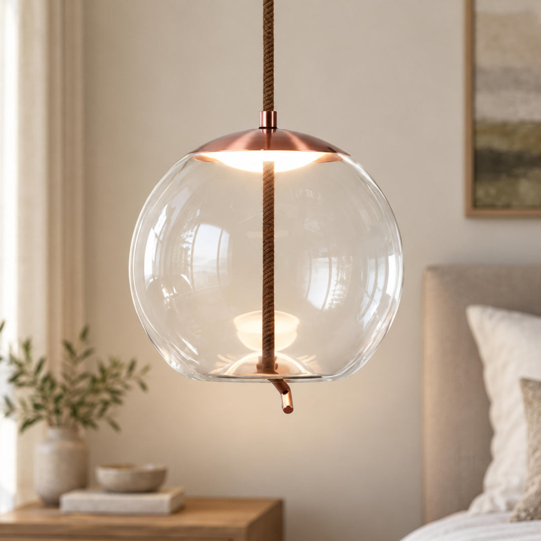 Modern Glass Pendant Light Hanging Fixture with Copper Accent LED Compatible for Kitchen