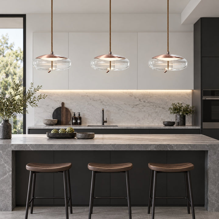 Modern Glass Pendant Light Hanging Fixture with Copper Accent LED Compatible for Kitchen