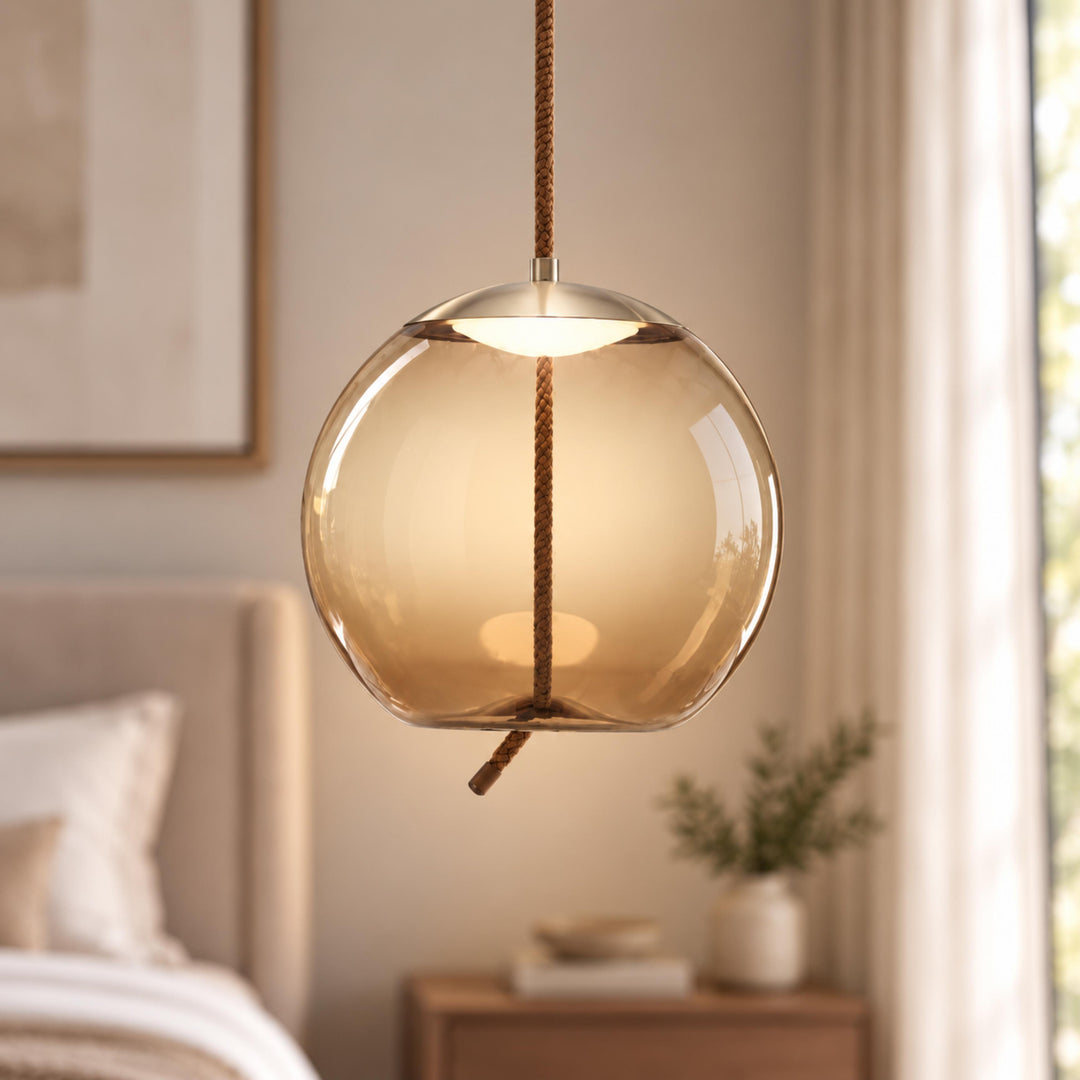 Modern Glass Pendant Light Hanging Fixture with Copper Accent LED Compatible for Kitchen