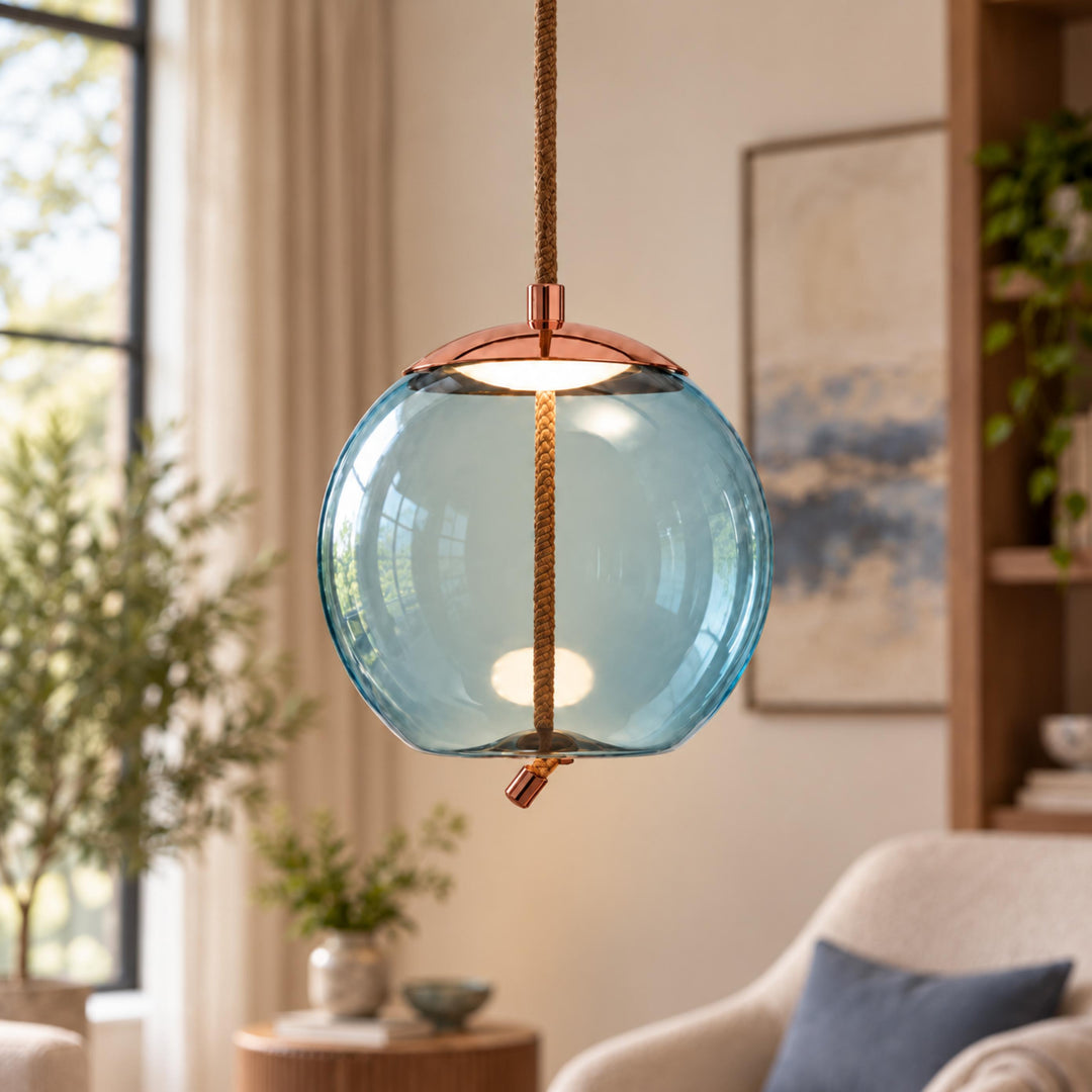 Modern Glass Pendant Light Hanging Fixture with Copper Accent LED Compatible for Kitchen