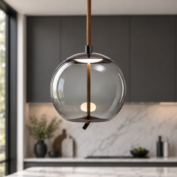 Modern Glass Pendant Light Hanging Fixture with Copper Accent LED Compatible for Kitchen