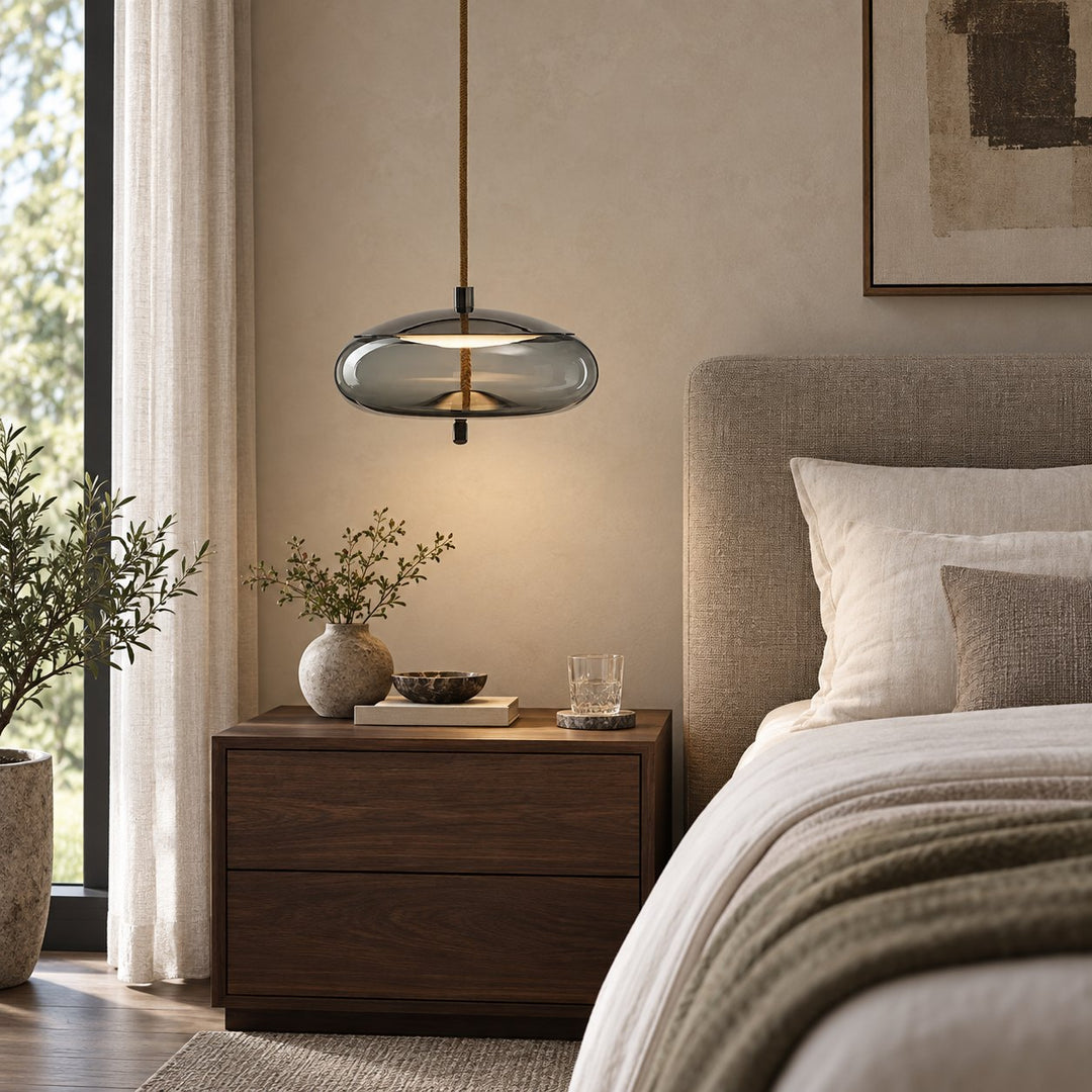 Modern Glass Pendant Light Hanging Fixture with Copper Accent LED Compatible for Kitchen