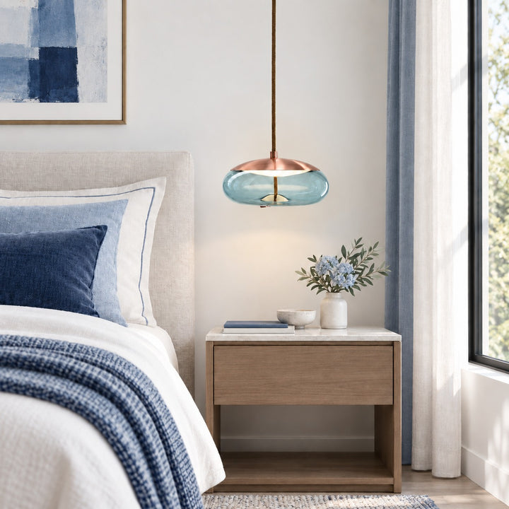 Modern Glass Pendant Light Hanging Fixture with Copper Accent LED Compatible for Kitchen