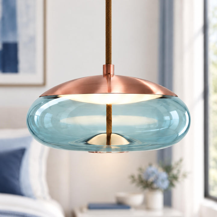 Modern Glass Pendant Light Hanging Fixture with Copper Accent LED Compatible for Kitchen