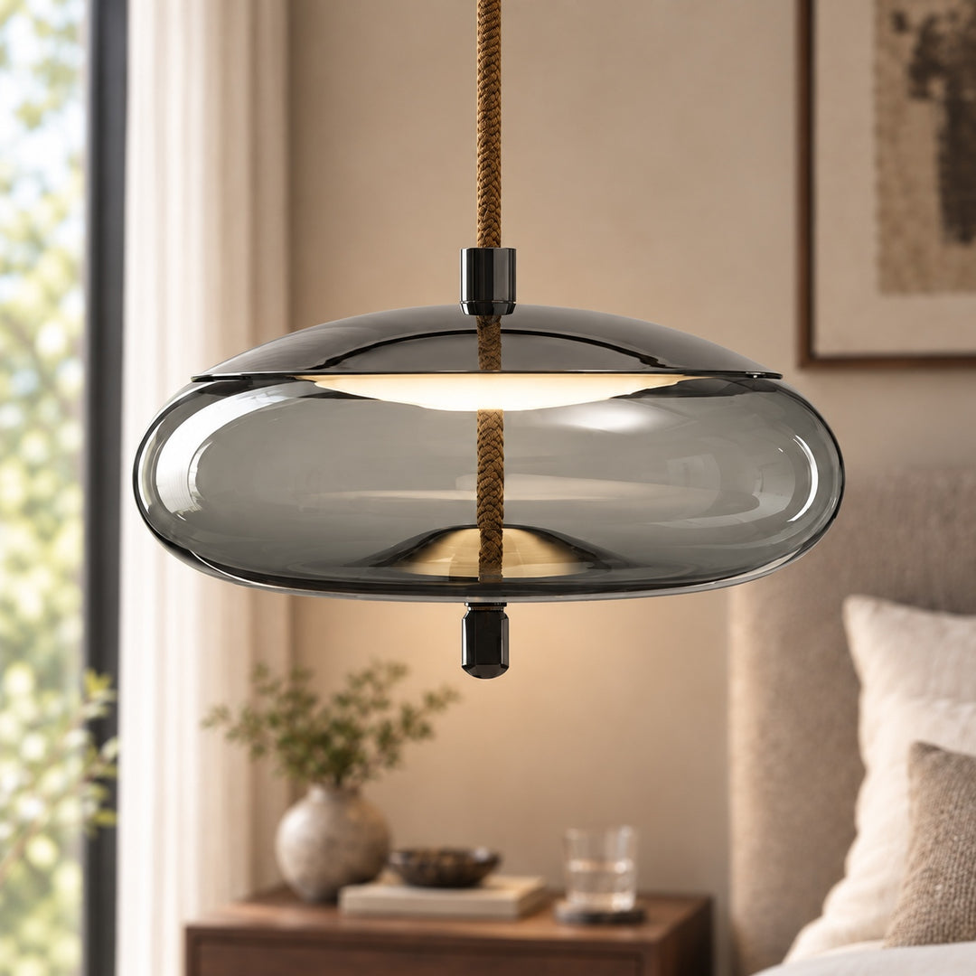 Modern Glass Pendant Light Hanging Fixture with Copper Accent LED Compatible for Kitchen