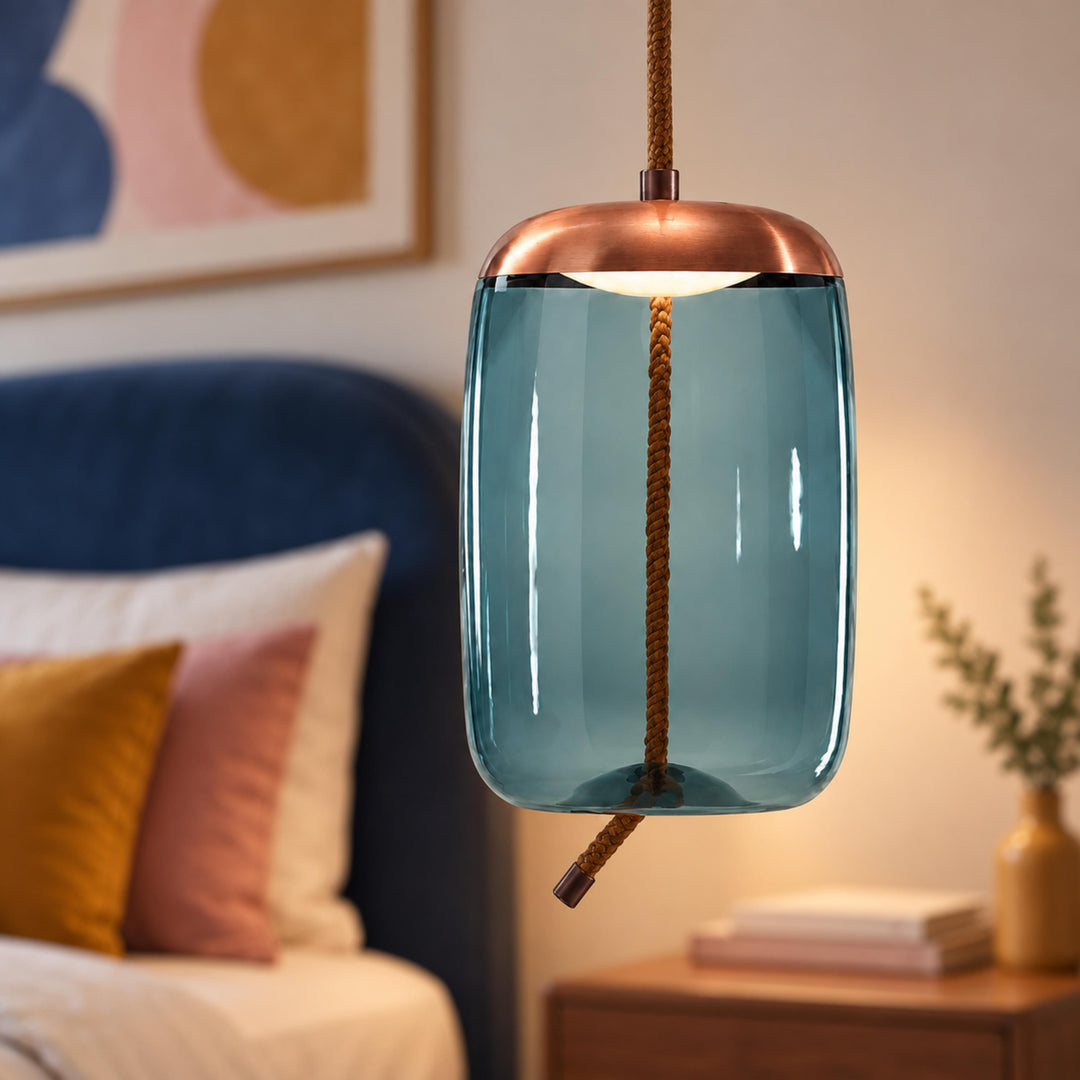 Modern Glass Pendant Light Hanging Fixture with Copper Accent LED Compatible for Kitchen