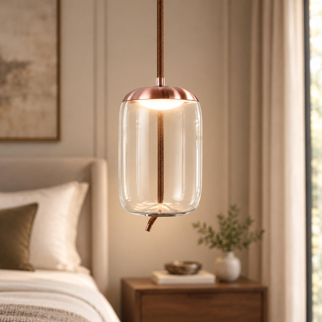 Modern Glass Pendant Light Hanging Fixture with Copper Accent LED Compatible for Kitchen