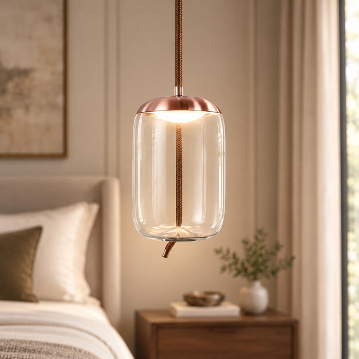 Modern Glass Pendant Light Hanging Fixture with Copper Accent LED Compatible for Kitchen