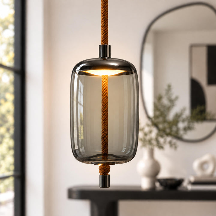 Modern Glass Pendant Light Hanging Fixture with Copper Accent LED Compatible for Kitchen
