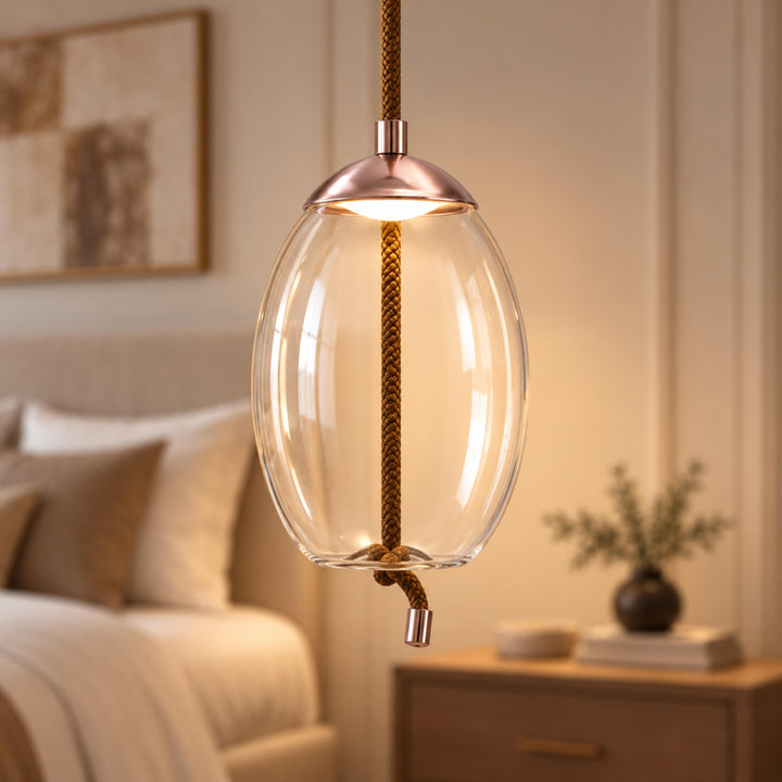 Modern Glass Pendant Light Hanging Fixture with Copper Accent LED Compatible for Kitchen