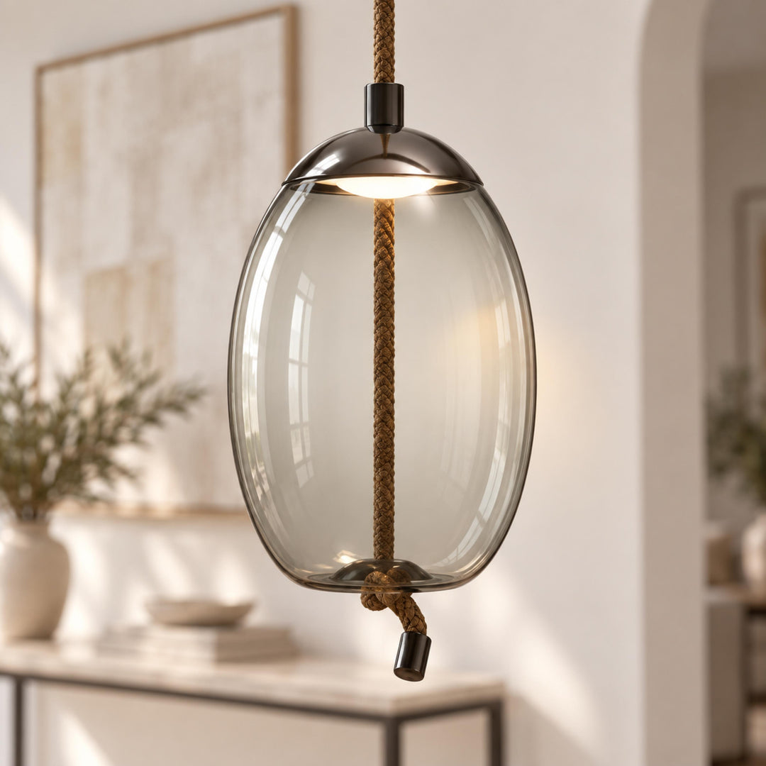 Modern Glass Pendant Light Hanging Fixture with Copper Accent LED Compatible for Kitchen