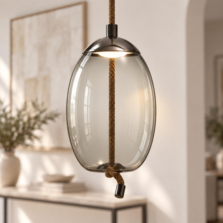 Modern Glass Pendant Light Hanging Fixture with Copper Accent LED Compatible for Kitchen