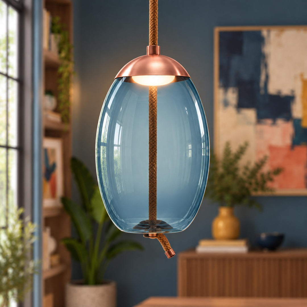Modern Glass Pendant Light Hanging Fixture with Copper Accent LED Compatible for Kitchen