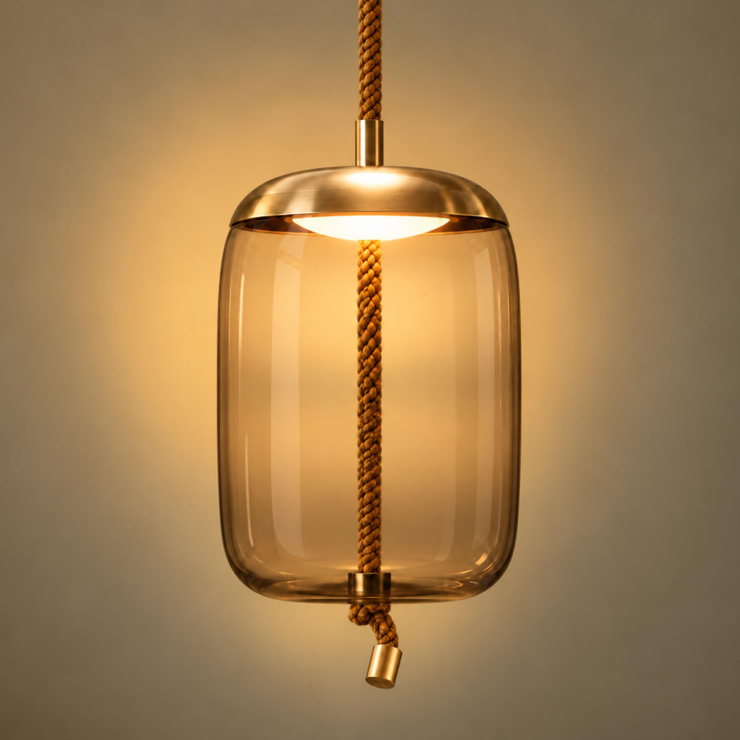 Modern Glass Pendant Light Hanging Fixture with Copper Accent LED Compatible for Kitchen