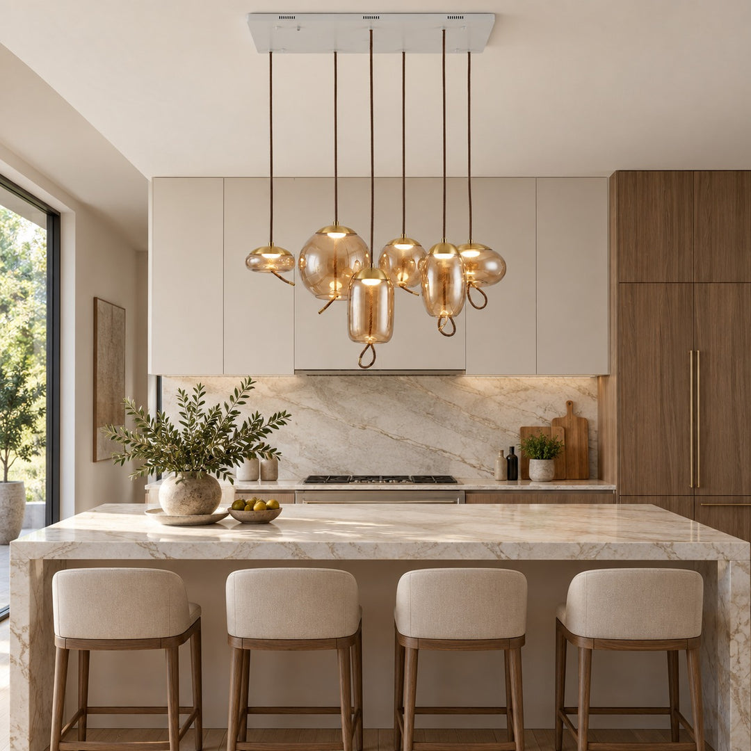 Modern Glass Pendant Light Hanging Fixture with Copper Accent LED Compatible for Kitchen