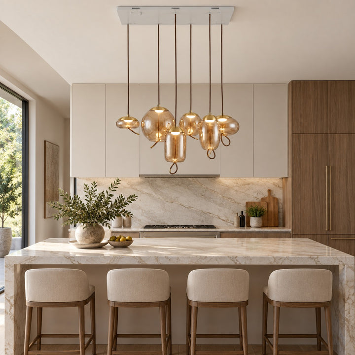 Modern Glass Pendant Light Hanging Fixture with Copper Accent LED Compatible for Kitchen