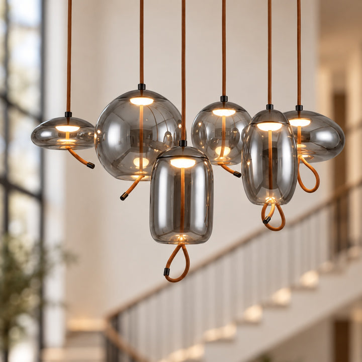 Modern Glass Pendant Light Hanging Fixture with Copper Accent LED Compatible for Kitchen