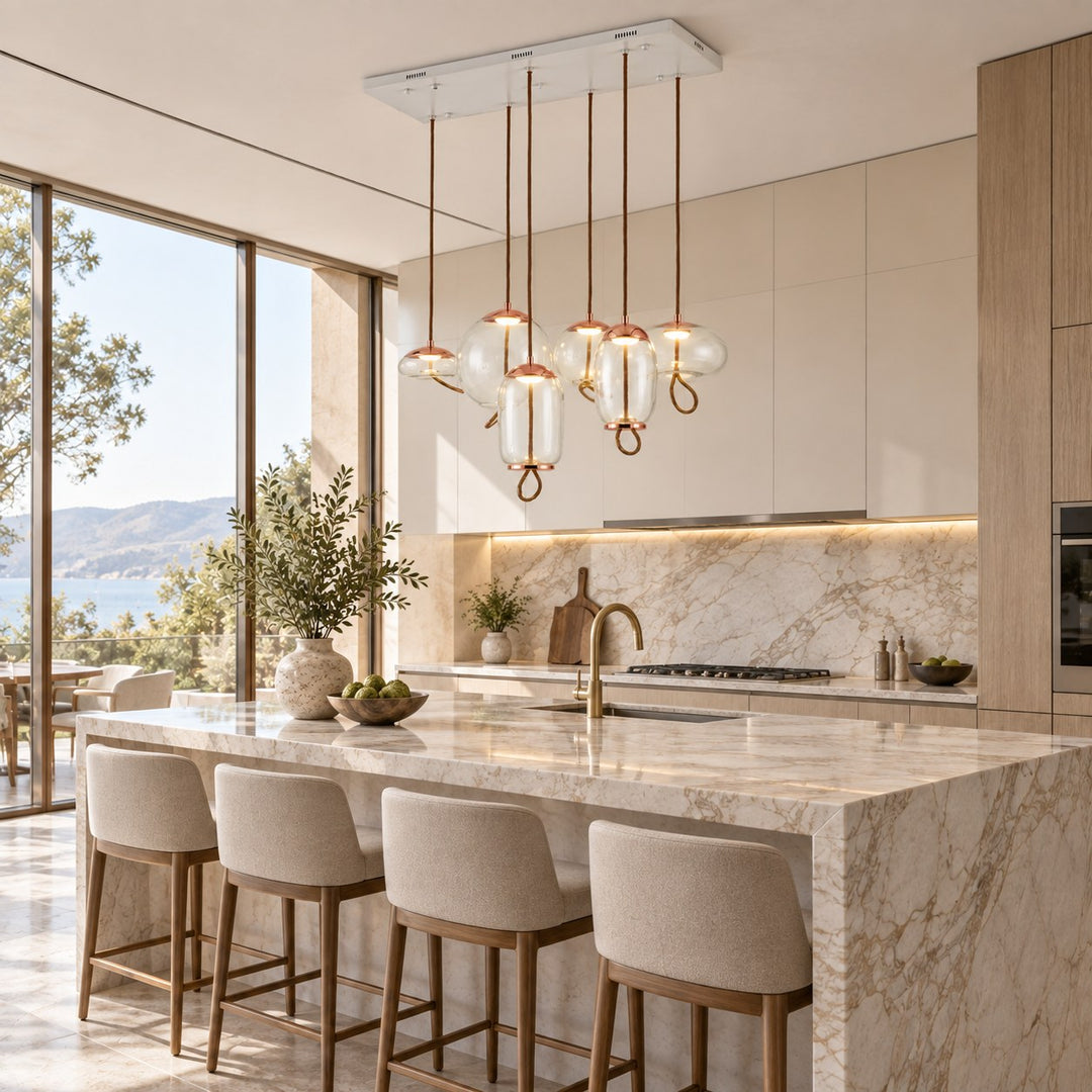 Modern Glass Pendant Light Hanging Fixture with Copper Accent LED Compatible for Kitchen