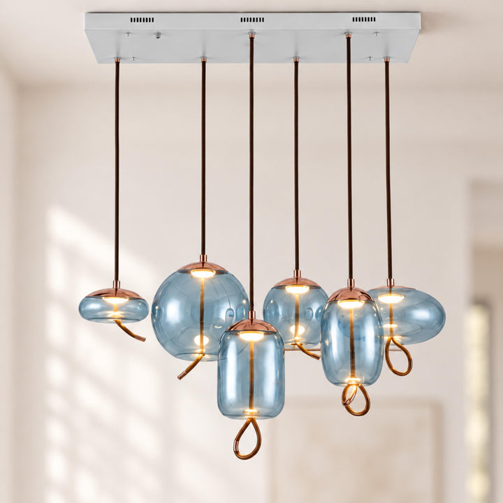 Modern Glass Pendant Light Hanging Fixture with Copper Accent LED Compatible for Kitchen