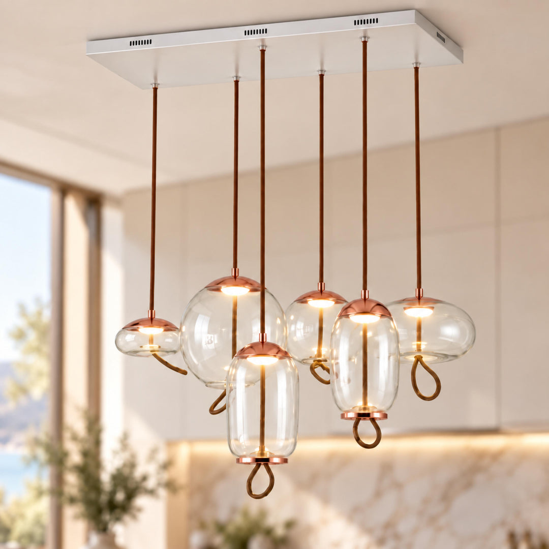 Modern Glass Pendant Light Hanging Fixture with Copper Accent LED Compatible for Kitchen