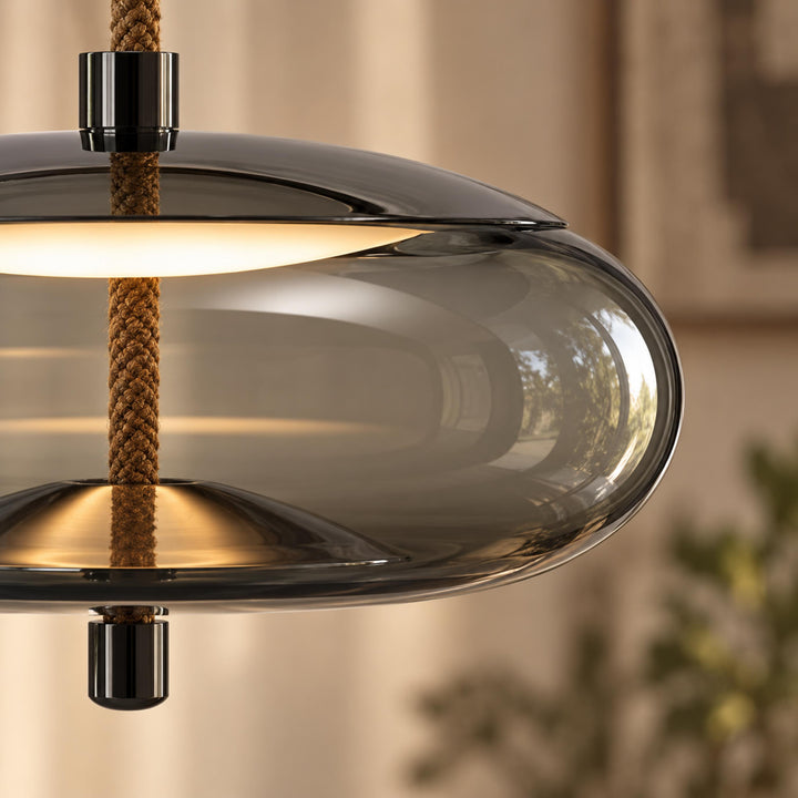 Modern Glass Pendant Light Hanging Fixture with Copper Accent LED Compatible for Kitchen