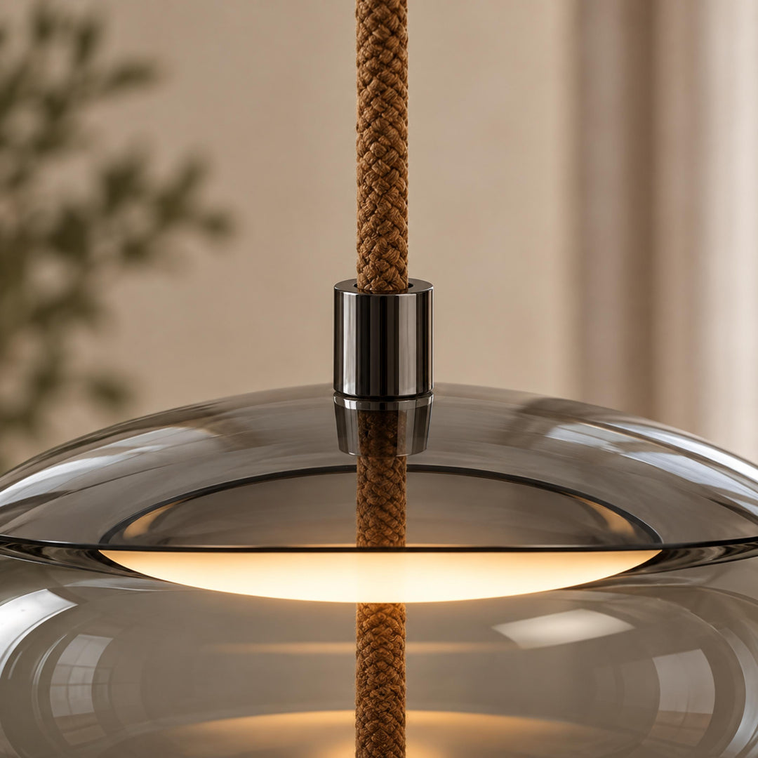 Modern Glass Pendant Light Hanging Fixture with Copper Accent LED Compatible for Kitchen