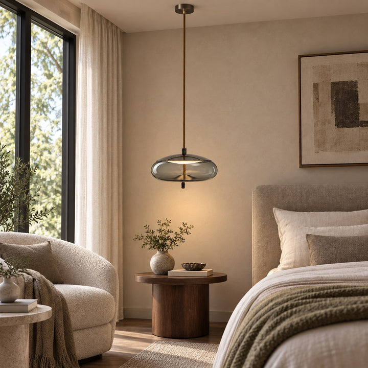 Modern Glass Pendant Light Hanging Fixture with Copper Accent LED Compatible for Kitchen