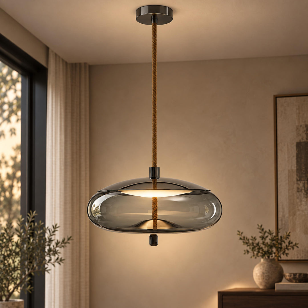 Modern Glass Pendant Light Hanging Fixture with Copper Accent LED Compatible for Kitchen