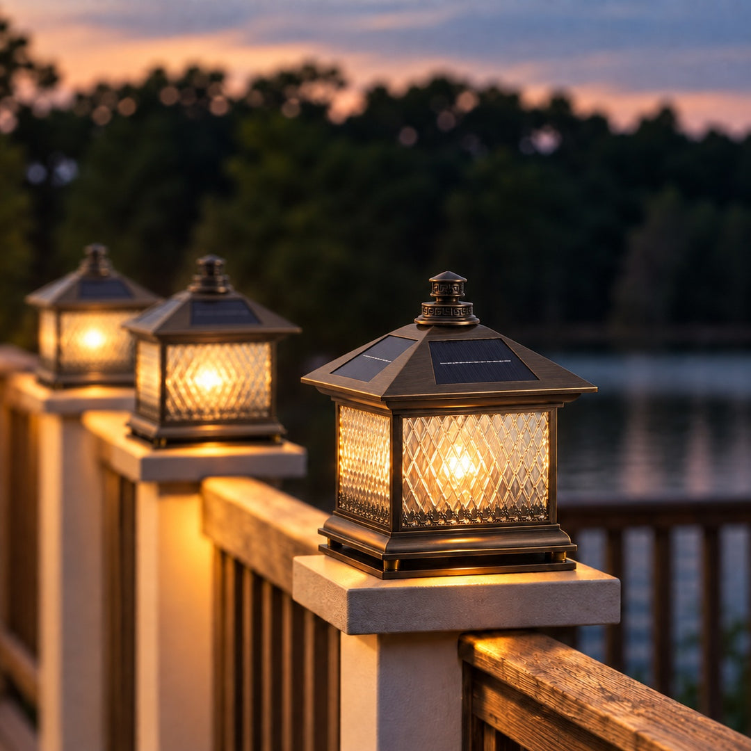 Solar Garden Lights Modern Post Lamp LED Aluminum with Remote Control Diamond Glass Design
