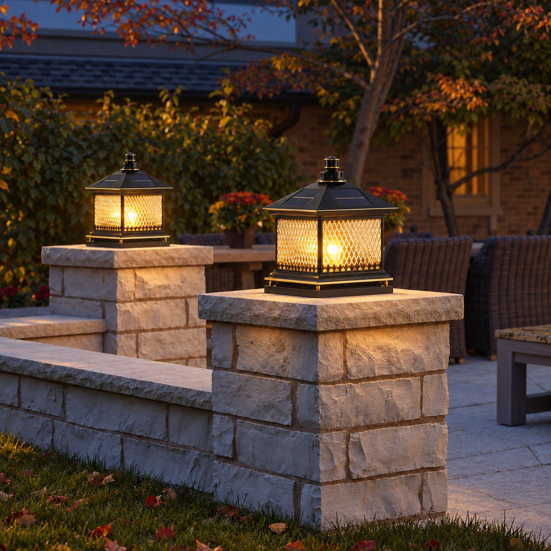 Solar Garden Lights Modern Post Lamp LED Aluminum with Remote Control Diamond Glass Design