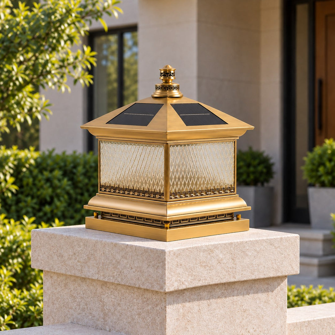 Solar Garden Lights Modern Post Lamp LED Aluminum with Remote Control Diamond Glass Design
