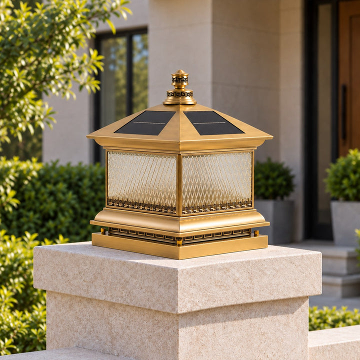 Solar Garden Lights Modern Post Lamp LED Aluminum with Remote Control Diamond Glass Design