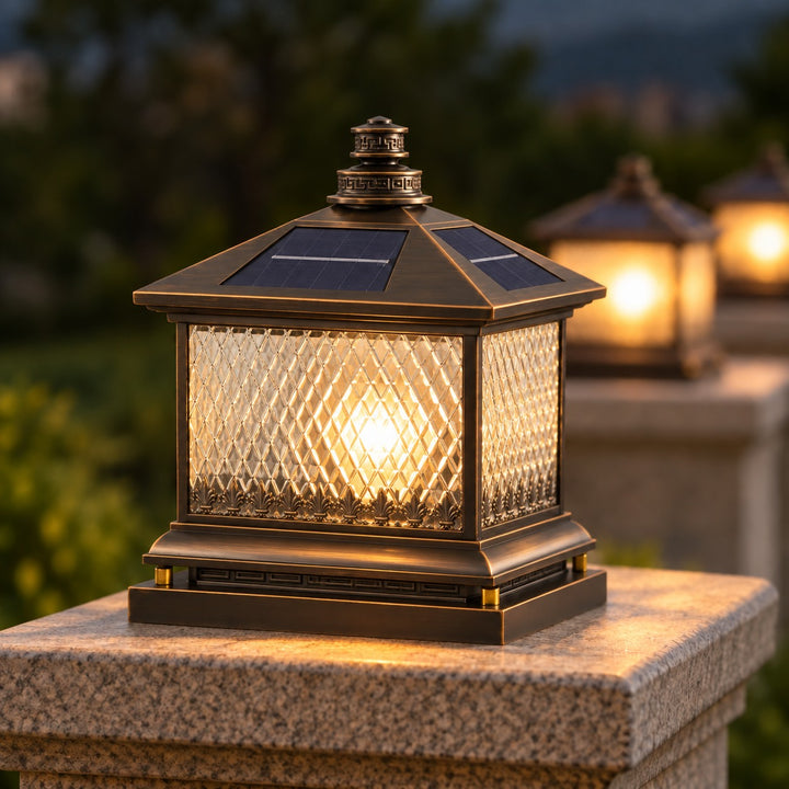 Solar Garden Lights Modern Post Lamp LED Aluminum with Remote Control Diamond Glass Design