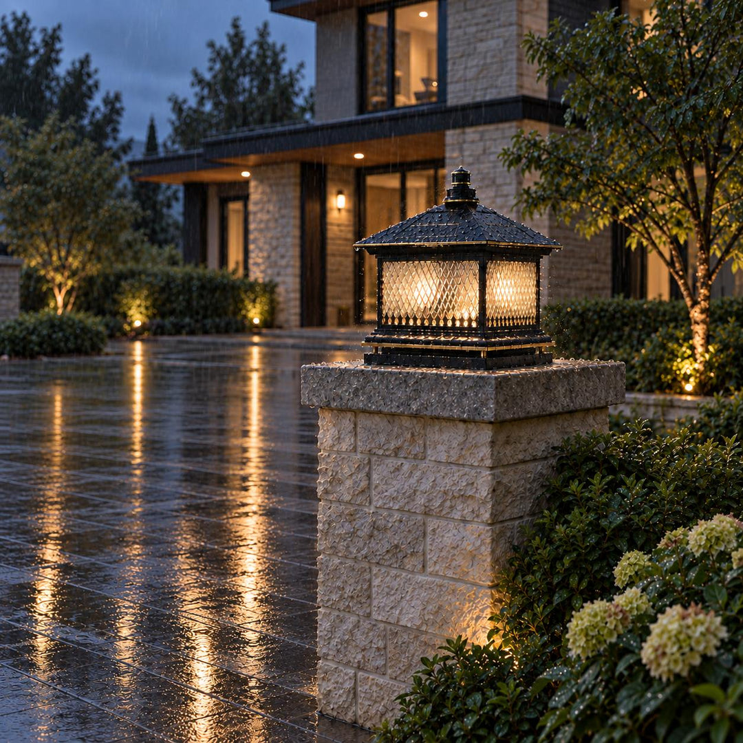 Solar Garden Lights Modern Post Lamp LED Aluminum with Remote Control Diamond Glass Design