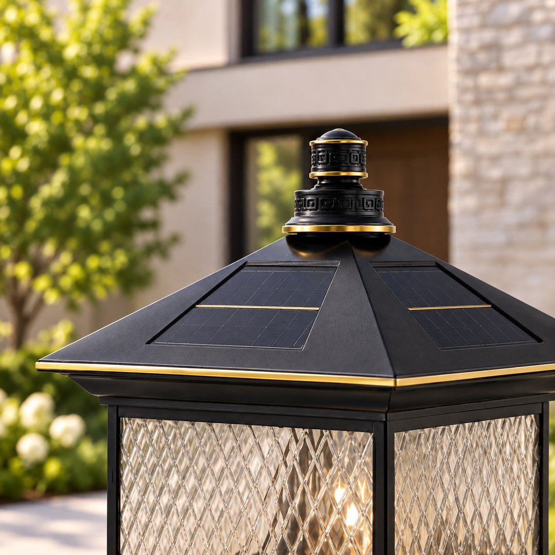 Solar Garden Lights Modern Post Lamp LED Aluminum with Remote Control Diamond Glass Design