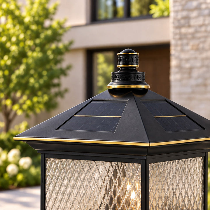 Solar Garden Lights Modern Post Lamp LED Aluminum with Remote Control Diamond Glass Design