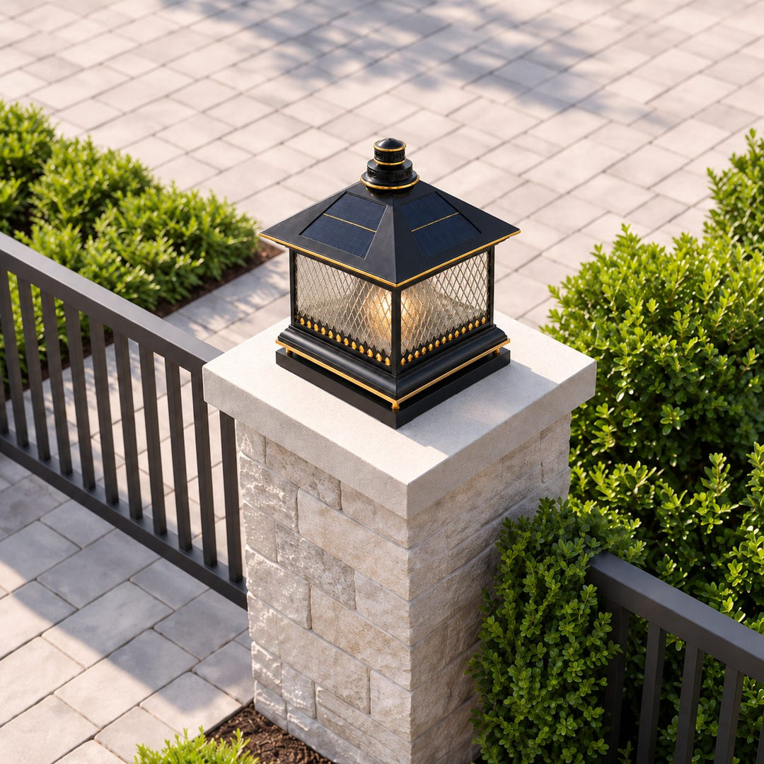 Solar Garden Lights Modern Post Lamp LED Aluminum with Remote Control Diamond Glass Design