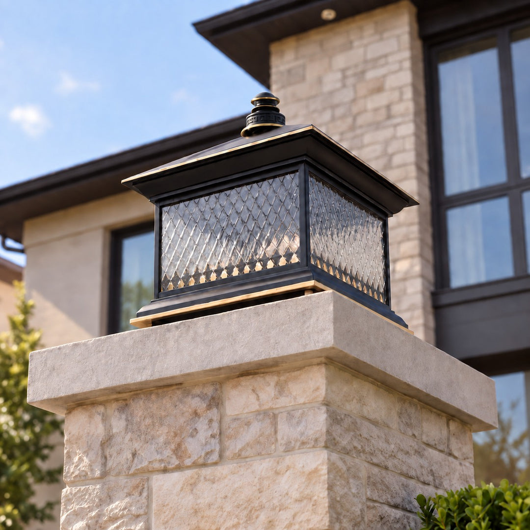 Solar Garden Lights Modern Post Lamp LED Aluminum with Remote Control Diamond Glass Design