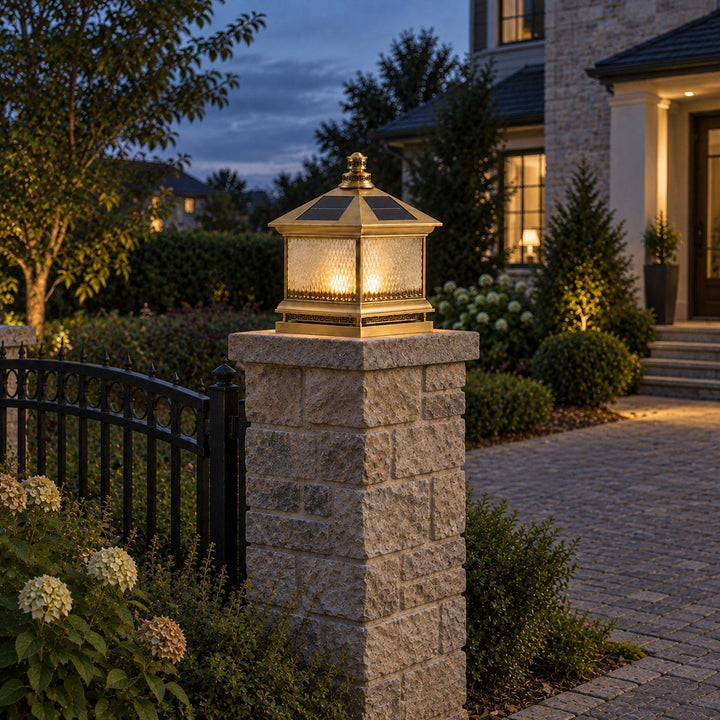 Solar Garden Lights Modern Post Lamp LED Aluminum with Remote Control Diamond Glass Design