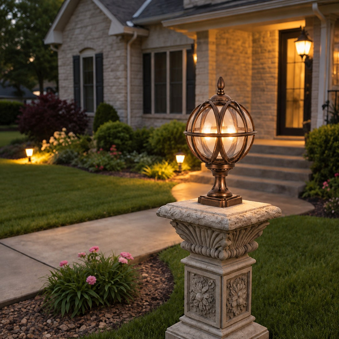 Modern Round Globe Outdoor Wall Light Adjustable Height Waterproof Aluminum Glass E26 Socket