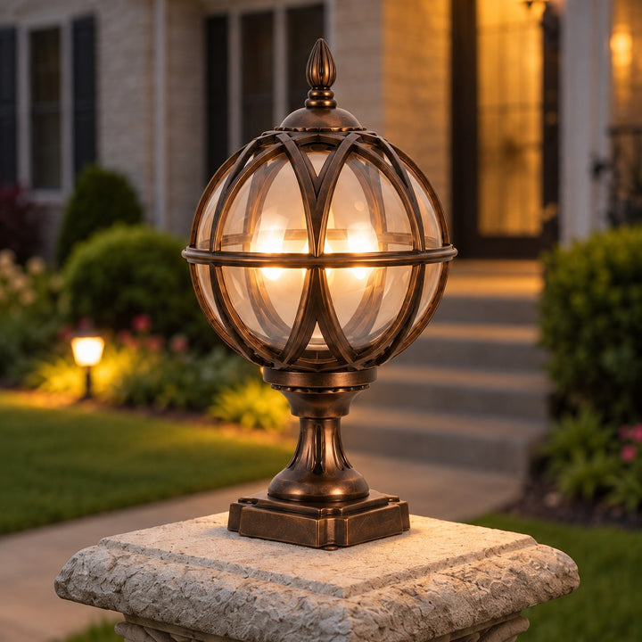 Modern Round Globe Outdoor Wall Light Adjustable Height Waterproof Aluminum Glass E26 Socket