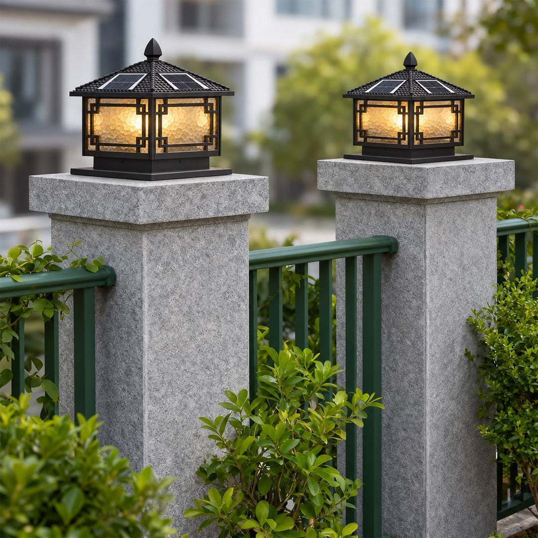 Solar Garden Pillar Light Adjustable Waterproof Aluminum with Tri-Color LED Functionality