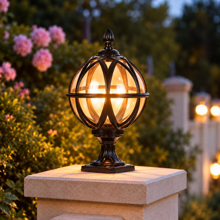 Modern Round Globe Outdoor Wall Light Adjustable Height Waterproof Aluminum Glass E26 Socket