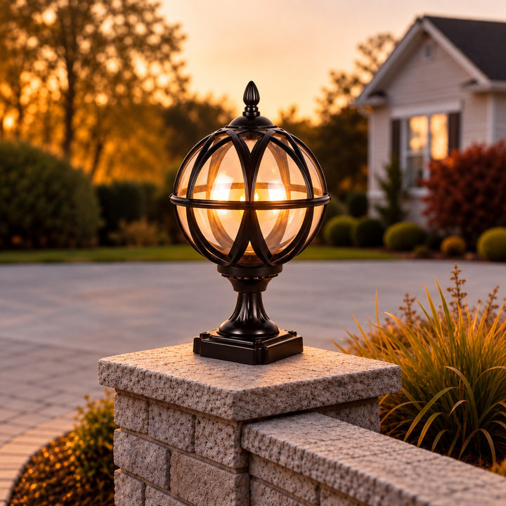 Modern Round Globe Outdoor Wall Light Adjustable Height Waterproof Aluminum Glass E26 Socket