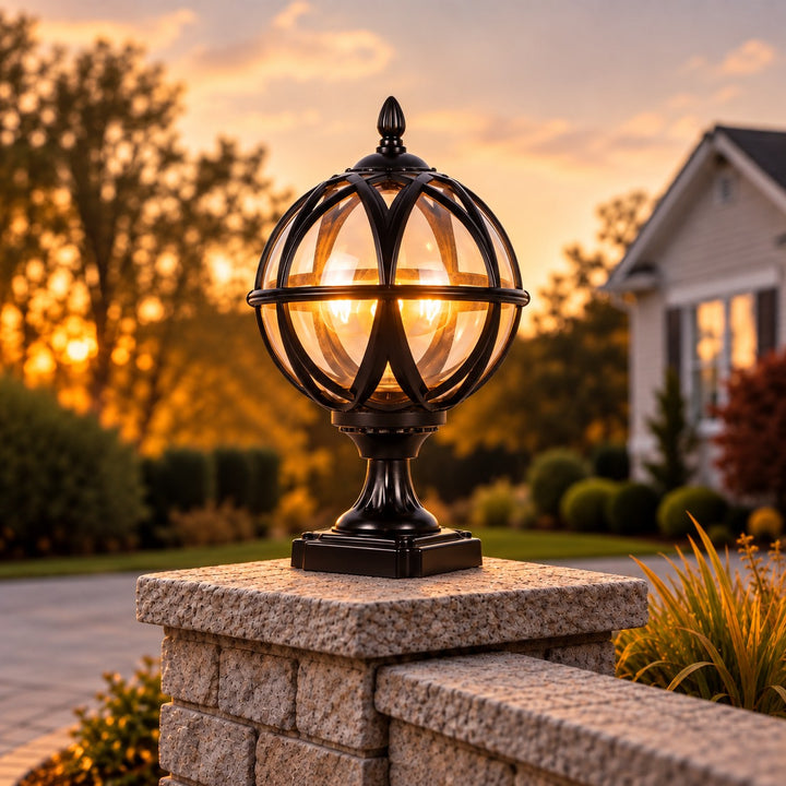 Modern Round Globe Outdoor Wall Light Adjustable Height Waterproof Aluminum Glass E26 Socket