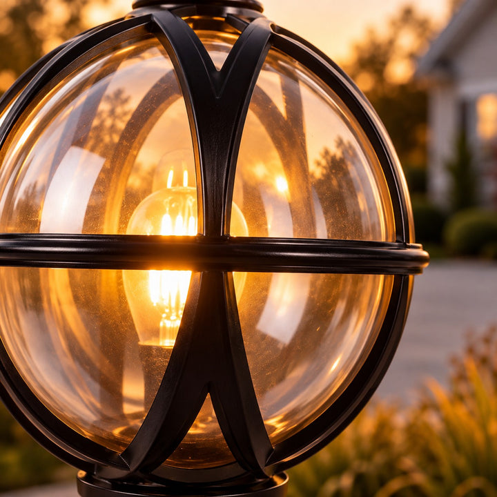 Modern Round Globe Outdoor Wall Light Adjustable Height Waterproof Aluminum Glass E26 Socket